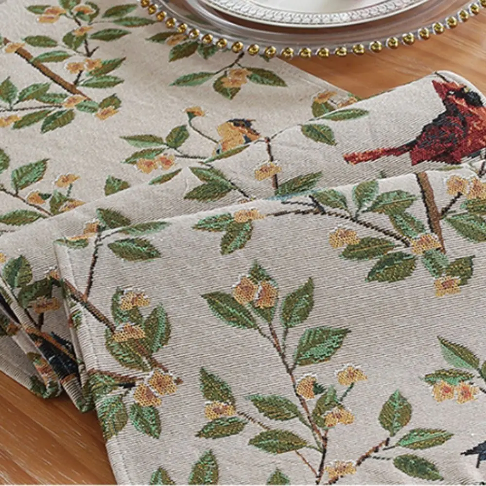 Jacquard Oil Painting Style Flower Table Runner with Tassel Vintage Table Cover Bohemia Tablecloth Table Decor