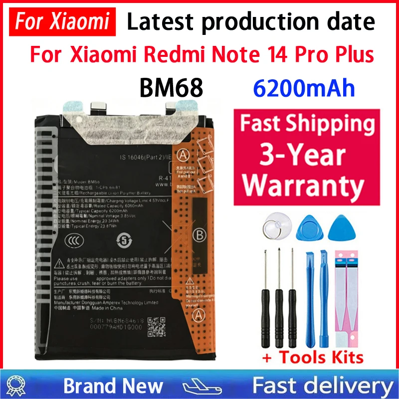 100% High Quality BM68 6200Mah For Xiaomi Redmi Note 14 Pro Plus Note14 Pro+ 5G Mobile Phone Battery Fast Shipping