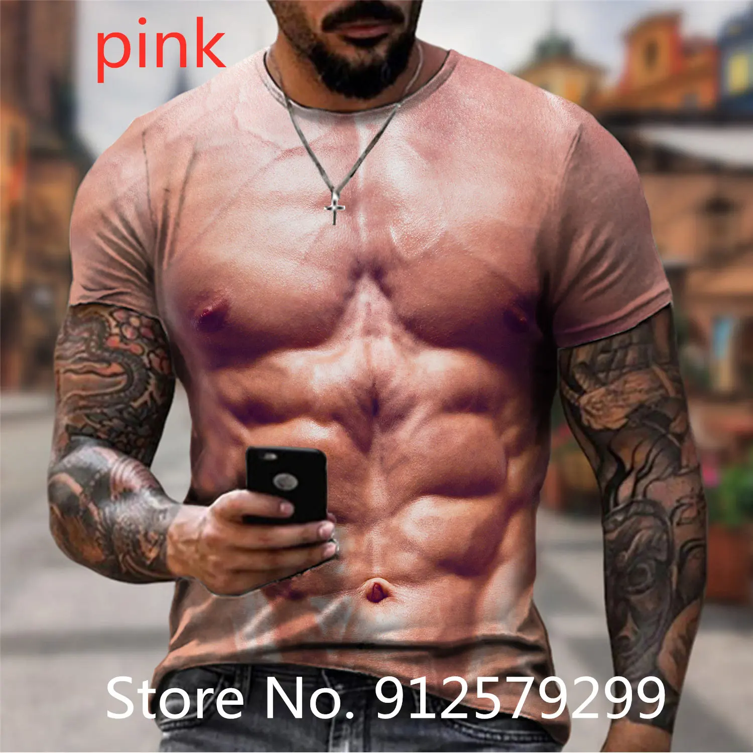 Men\'s Fashion Funny Muscular 3D Printing T-Shirt Casual Muscle Short Sleeve Animal Naked Hairy Man Nude Skin Chest Muscle TShirt