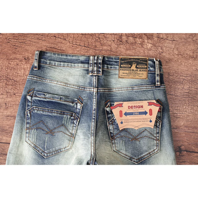 

Осенние новые модные брендовые высококачественные мужские ковбойские брюки, ракальные и красивые, модные и универсальные, облегающие брюки с маленькими штанинами