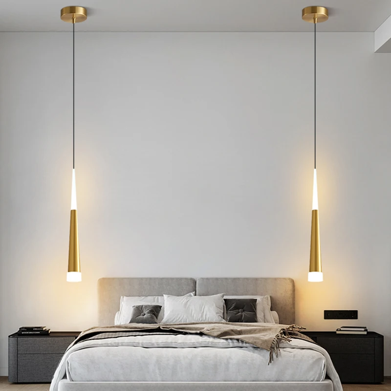 

LED Long Tube Suspension Lights Bedroom Lamp Golden Black Modern Light Luxury Home Decoration Lighting Bedside Pendant Lamps