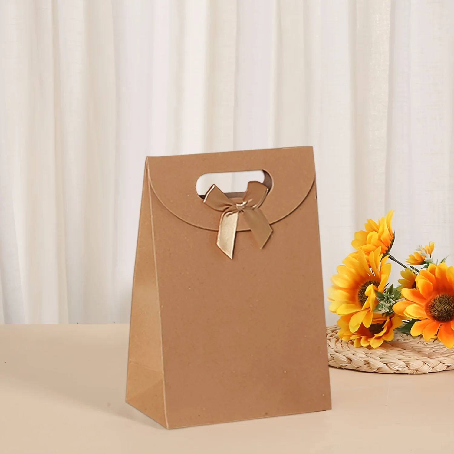 Elegant Brown Kraft Paper Gift Bags with Bow Handle, Perfect for Jewelry Packaging and Party Favors, Great for Weddings, Birthda