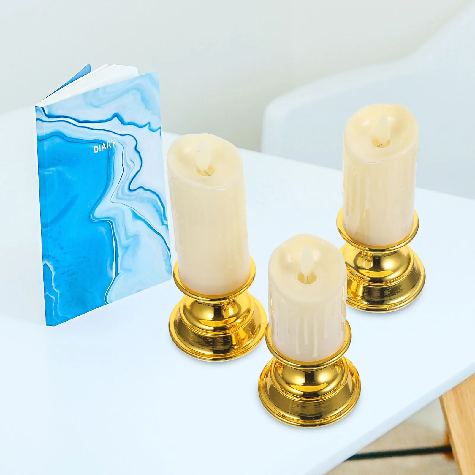 

3pcs Flameless Candles Operated With Base Romantic Led Taper Candlesticks Flickering Flame Warm Atmosphere For