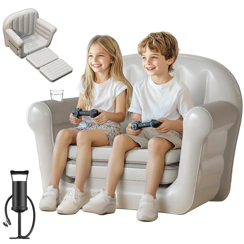 

Inflatable Couch, Extra Wide 2-In-1 Toddler Couch Fold Out With Plush, Convertible Kids Couchs To Lounger For Baby Boys Girls,