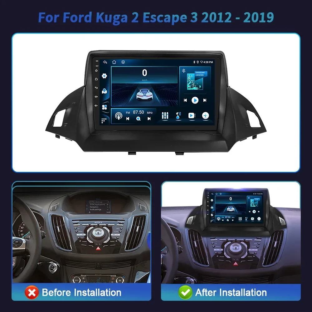 Android 14 For Ford Kuga 2 Escape 3 2012-2019 Car Radio Multimedia Stereo Navigation 4G GPS Wireless BT Carplay Head Unit Screen