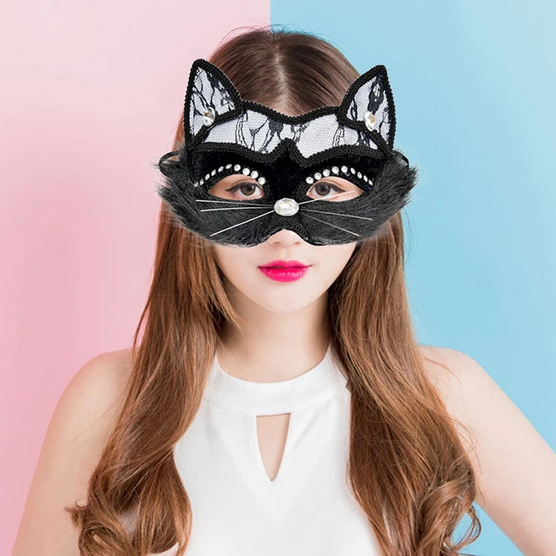 Sexy schwarze Spitze Katze Gesichtsmaske venezianische Maskerade Augenmaske Weihnachtsfeier Cosplay Frauen Mädchen Kopfschmuck Halloween Fancy Maske – Detail 16