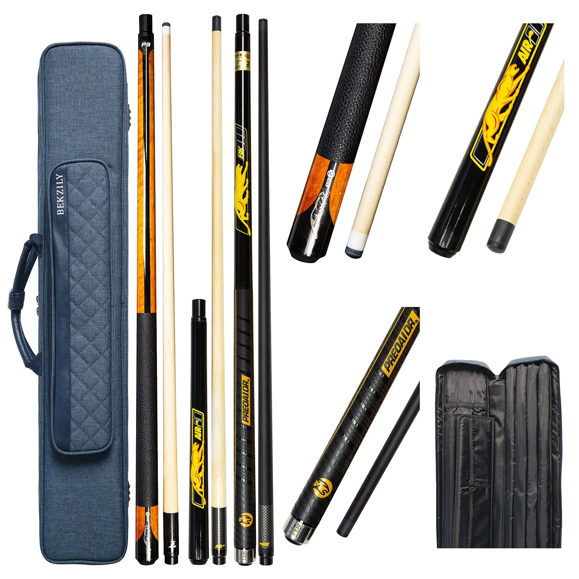 

Preoaidr Billiards Cue Pool Cue Stick 10.5mm/11.5mm/13mm Tip Maple Shaft With 6/7 Holes 4X4/3X4 Billiards Cue Case Set