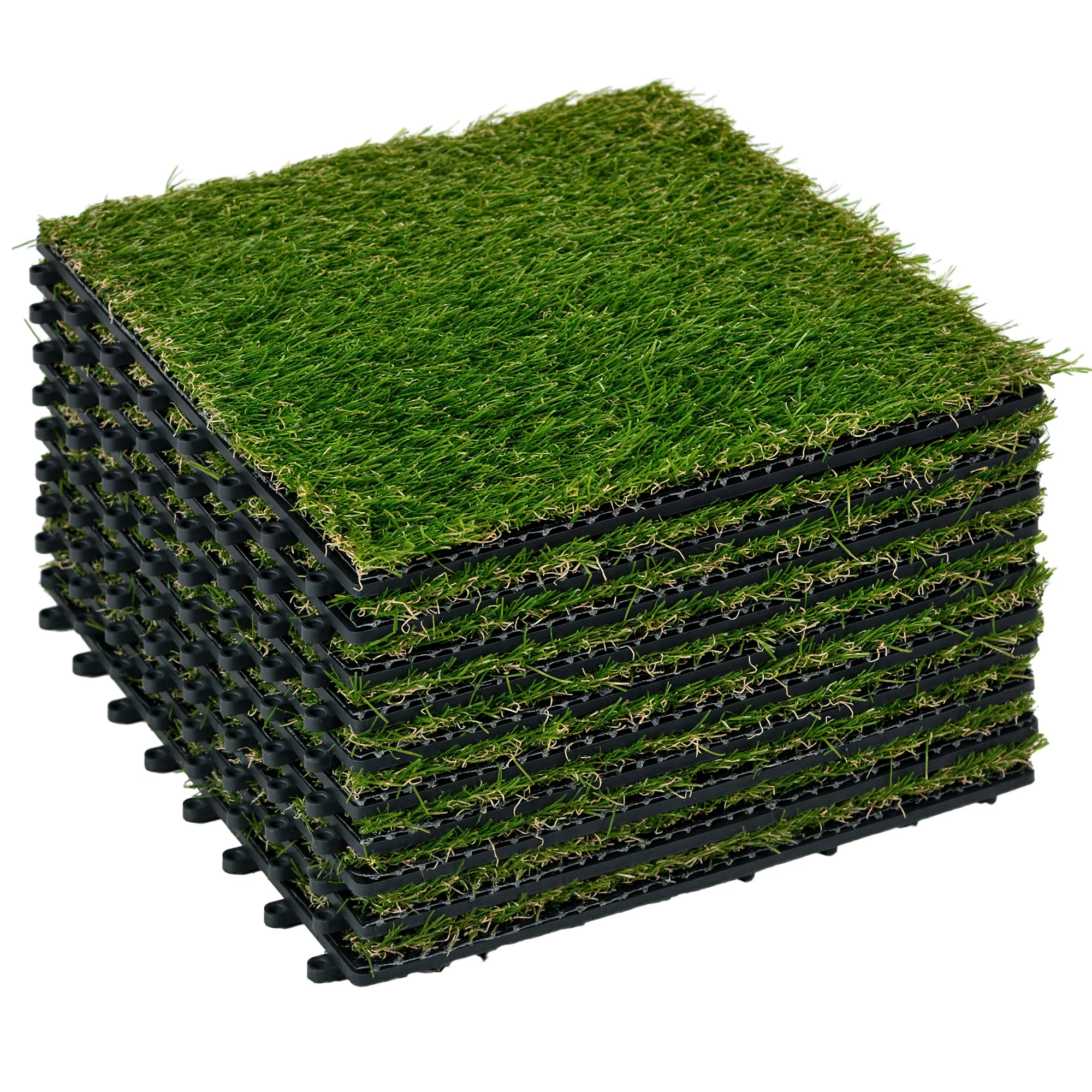 Outsunny Césped Artificial de 10 Piezas 30x30 cm Altura de Hierba 20 mm Verde