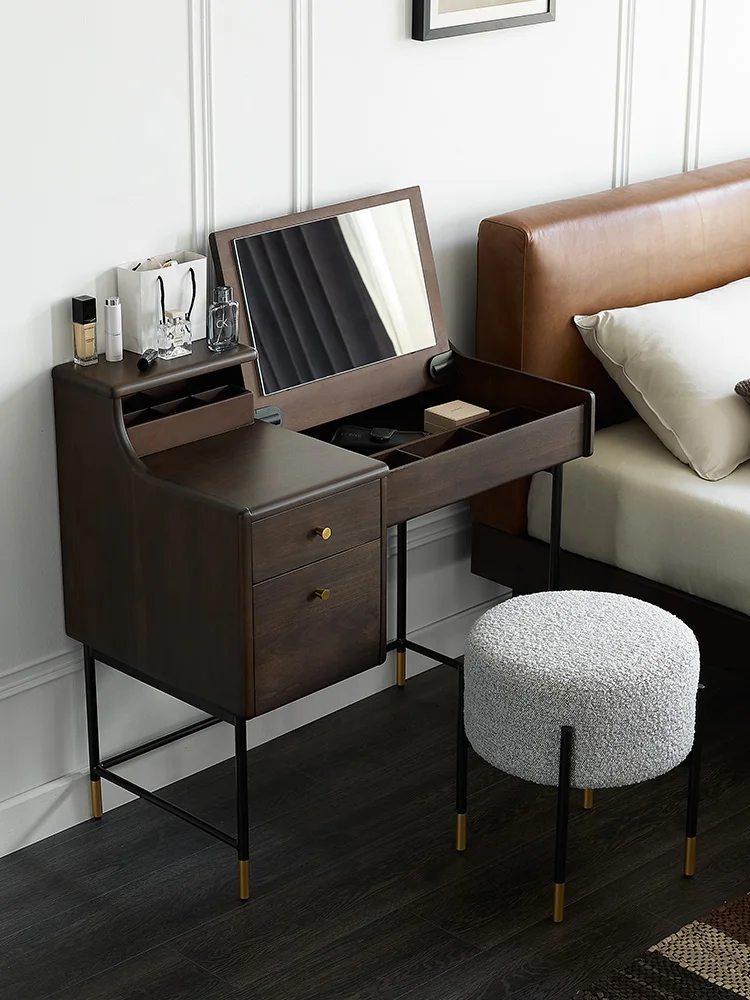 

Solid wood clamshell dresser, master bedroom storage cabinet, integrated walnut color light luxury makeup table Z