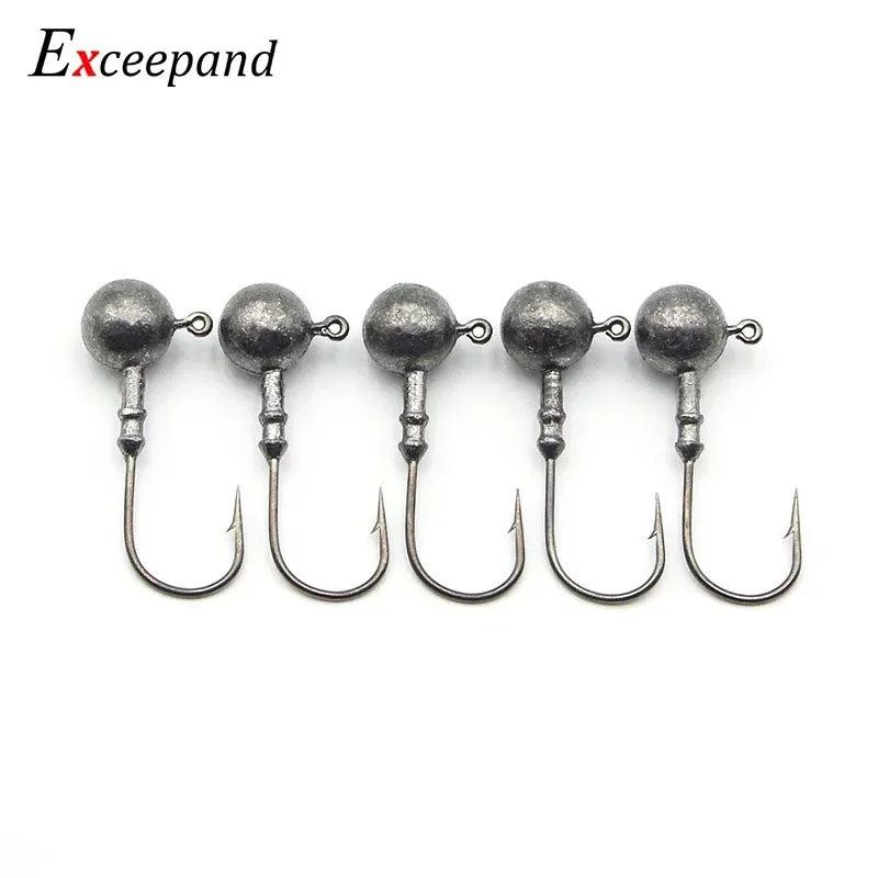 5 Pieces Exceepand High Quality Carbon Steel 7 g 10 g 14 g  90 Degree Round Jig Head Exposed Lead Head Hook Barbed Fishing Hook