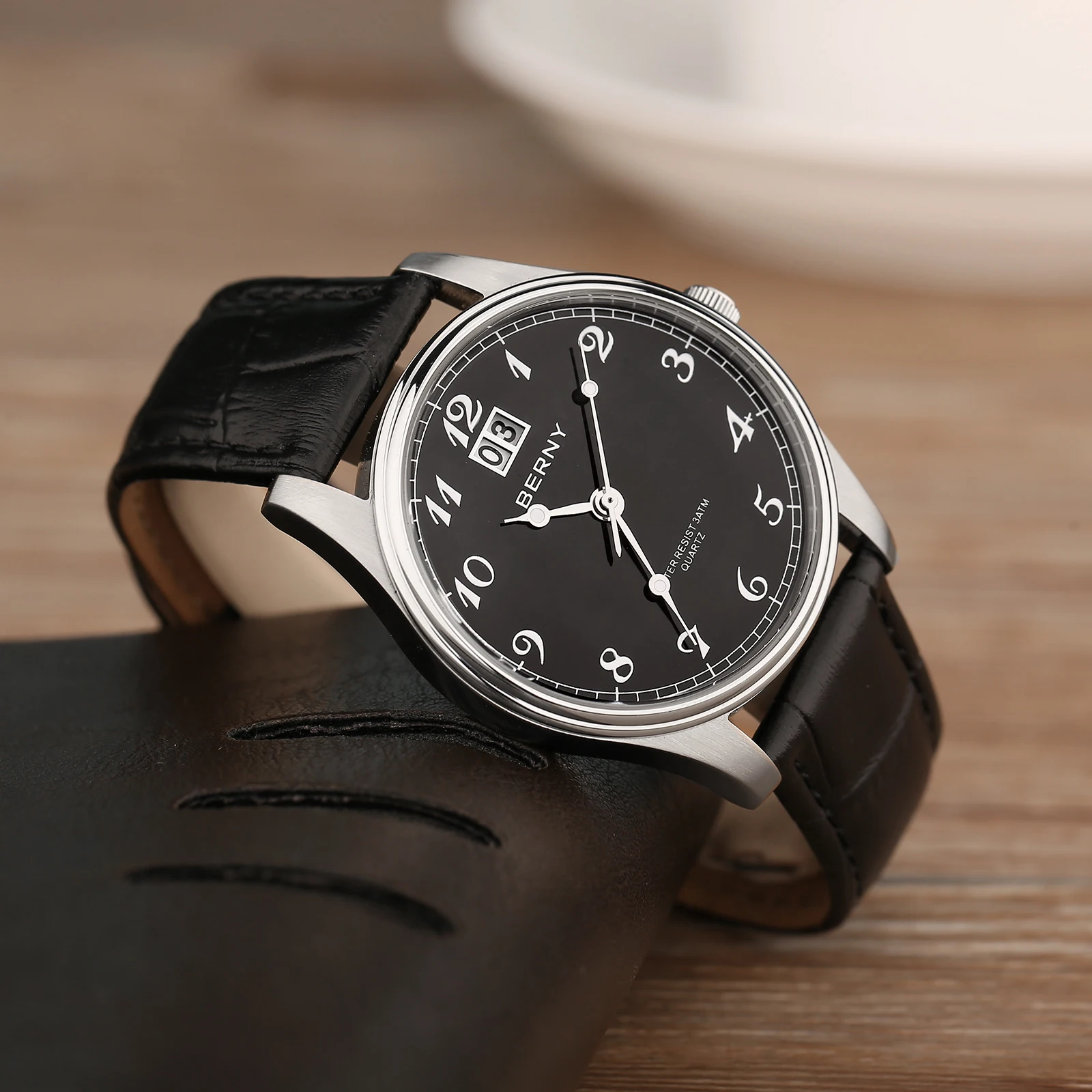 BERNY Men's Quartz Watch Classic Dress VJ76 Move Easy Read Analog Soft Leather 3ATM Waterproof product image