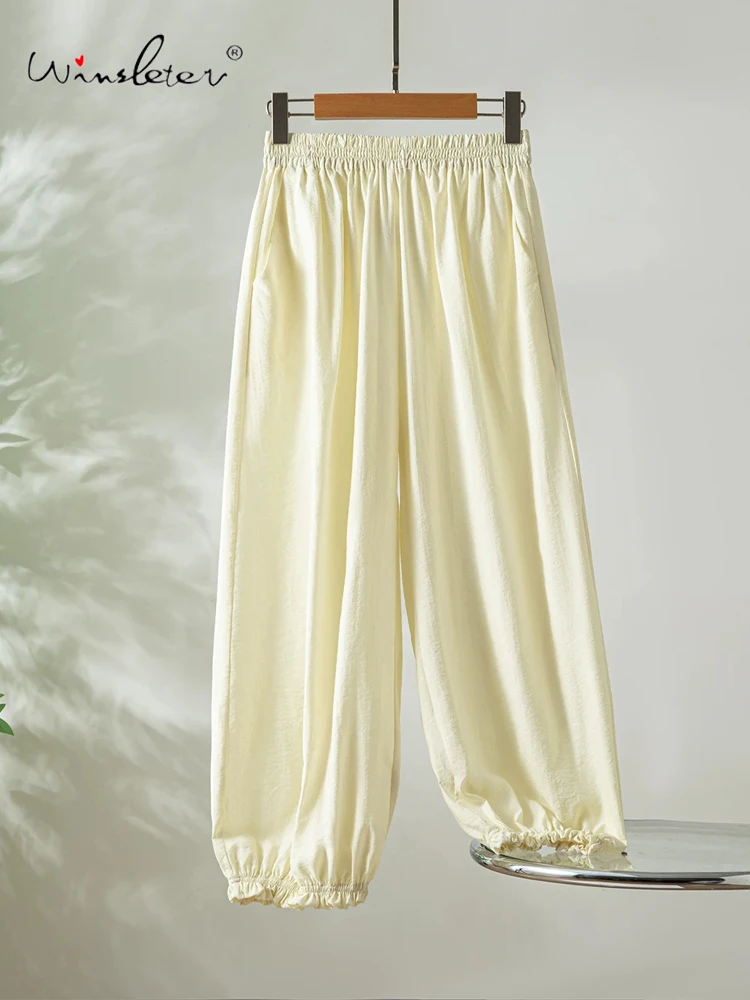 

Winsleter-76%Dry Silk 24%Nylon Elegant Trousers, Elastic Waist Solid, Women Commute Lazy Bloomers Pants, 2026 Summer B65370CC