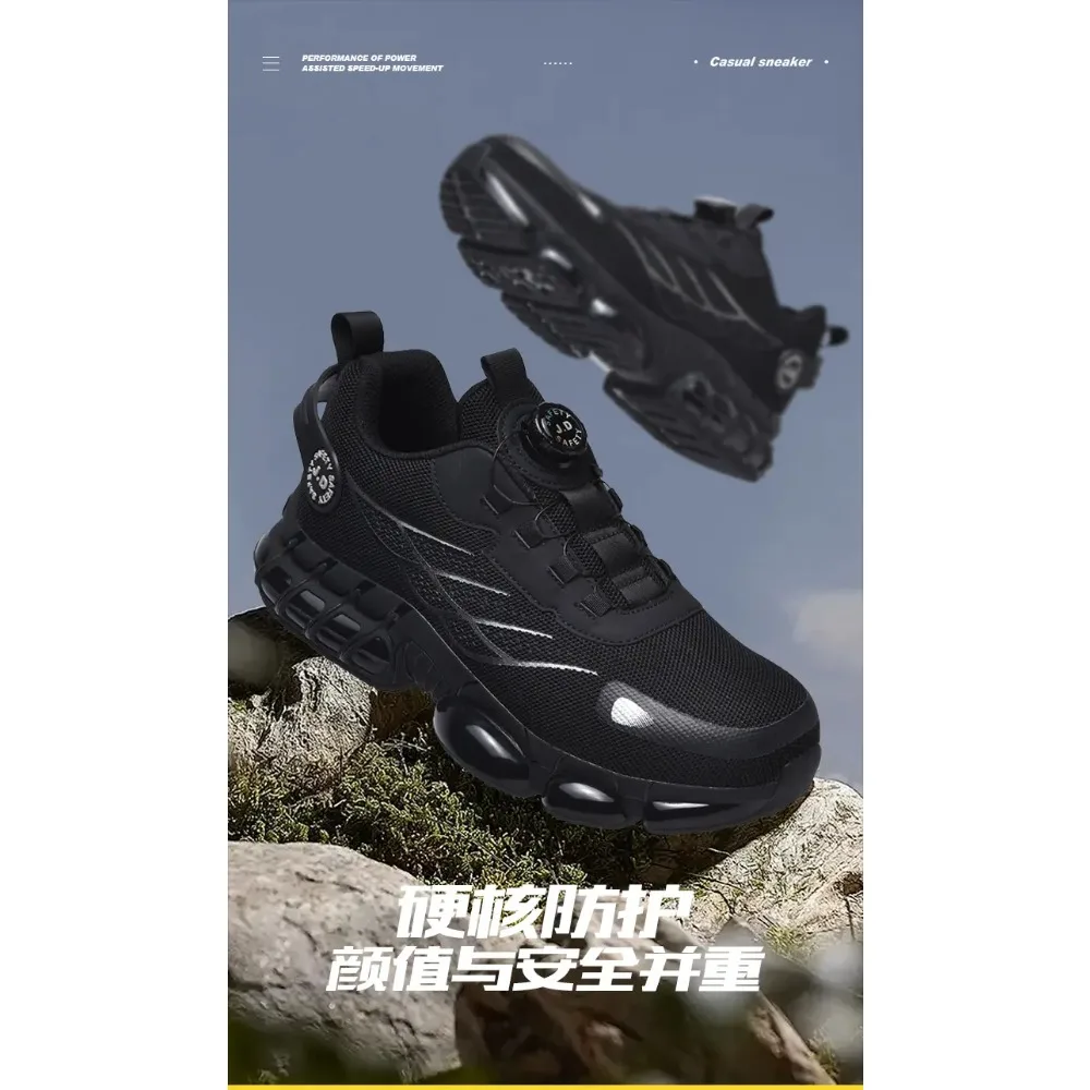 Botão rotativo novos sapatos de segurança homens anti-esmagamento anti-punctura sapatos de trabalho moda masculina sapatos esportivos botas de proteção de segurança