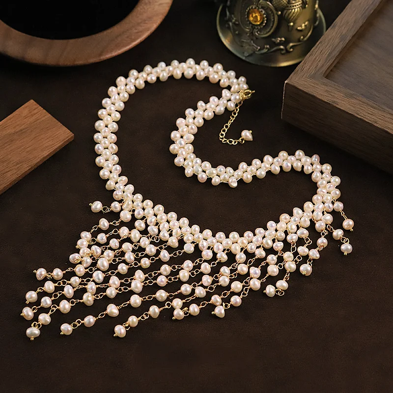 

Original Design Freshwater Pearl Multi-Layered Braided Tassel Necklace for Women Fashion Versatile Collar Chain Jewelry Gifts