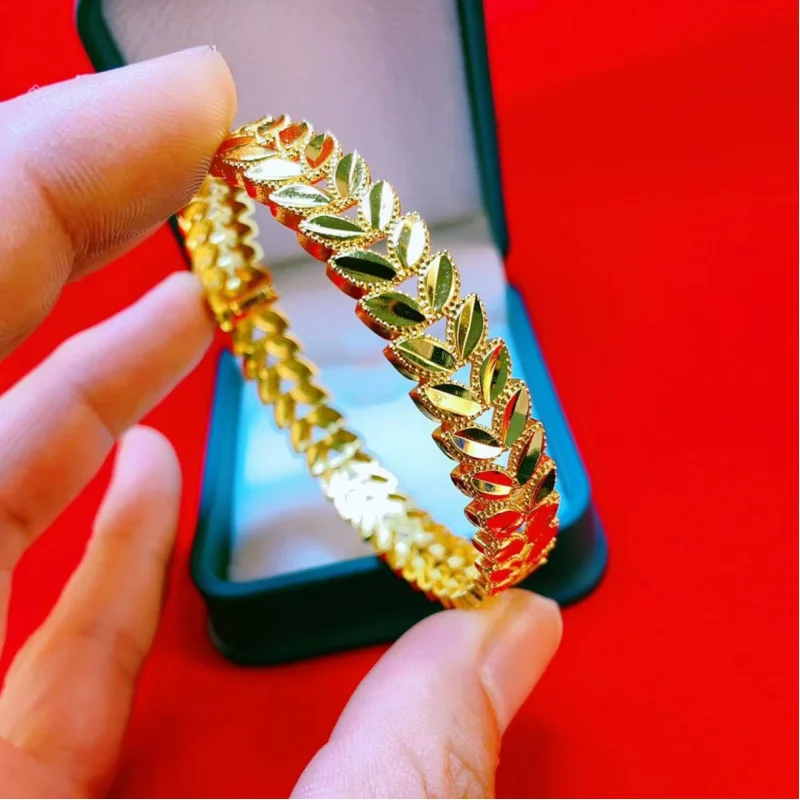 

Live Supply Copper Plated Wheat Ear Bracelet Hollow Buckle Open Bangle Vietnam Sand Gift for Mom Wholesale