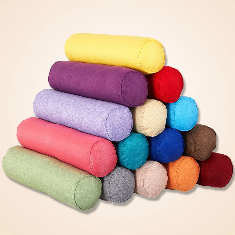 2024 Solid Color Cotton and Linen Pillow Cylindrical Lumbar Linen Backrest Office Sofa Bedside Cushion Removable and Washable