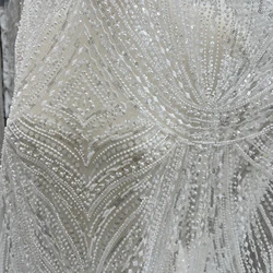 Luxury Delicate Lines Sequins Beads Lace Embroidery Wedding Dress Lace Fabrics