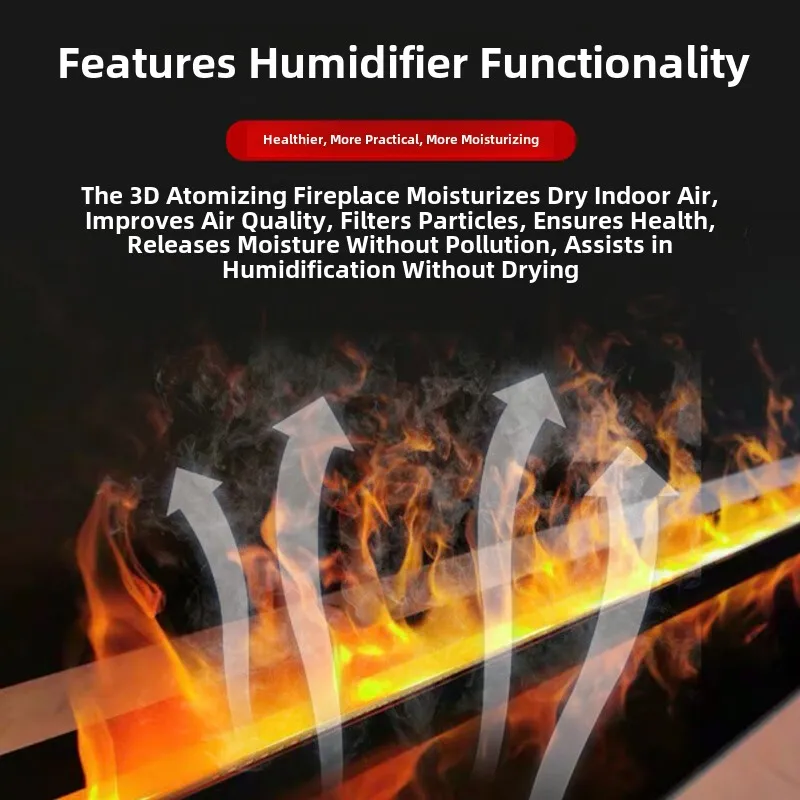 3D Atomizing Stainless Steel Fireplace Electronic Smart Firebox Vent- Built-In Humidifier Home Background Flame