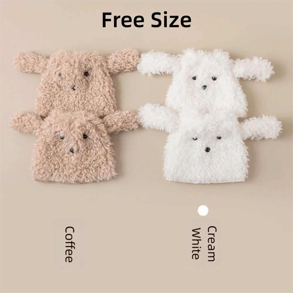 1 Pasang Penghangat Kaki Anjing Kartun Kawaii Putih Kopi Penutup Pergelangan Kaki Penghangat Tebal Aksesoris Gadis JK Musim Gugur dan Musim Dingin