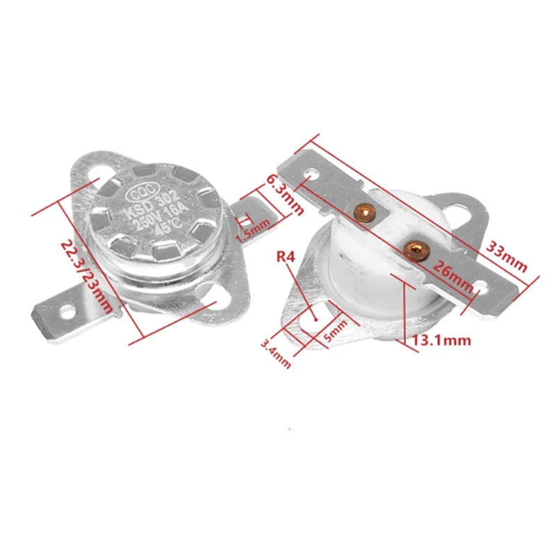 1 قطعة KSD302 16A 250V السيراميك KSD301 عادة مغلقة درجة الحرارة التبديل ترموستات 40 55 65 75 90 100 120 140 150 170 180 190C