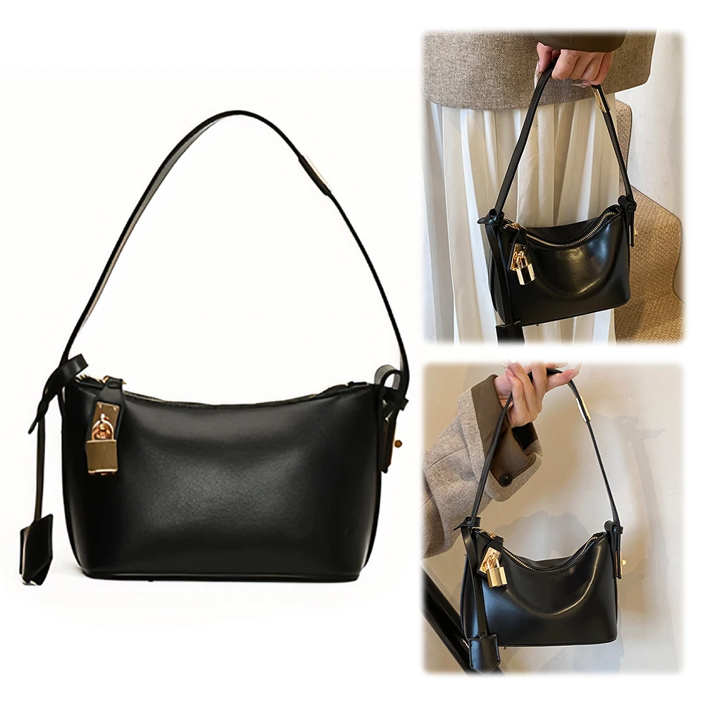 

Женская маленькая сумка на плечо, однотонная сумка из искусственной кожи, сумка подмышки с замком, модная сумка-хобо, повседневные кошельки