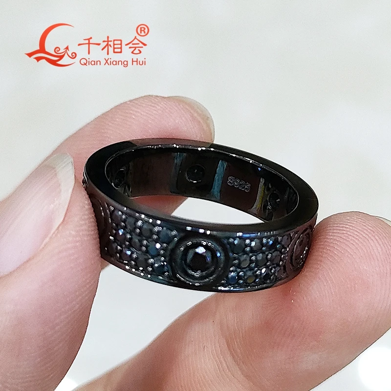 Imagem -03 - Anel de Eternidade Moissanite Preto para Homens e Senhoras Prata 925 Chapeado Ouro Rosa Amor Clássico Fileiras de Luxo Sólido