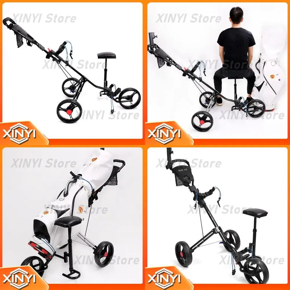 Foldable Three-Wheel Golf Ball Cart Trolley for Golf Carts Accessories Equipment for Golf Course Practice Range for Golfers