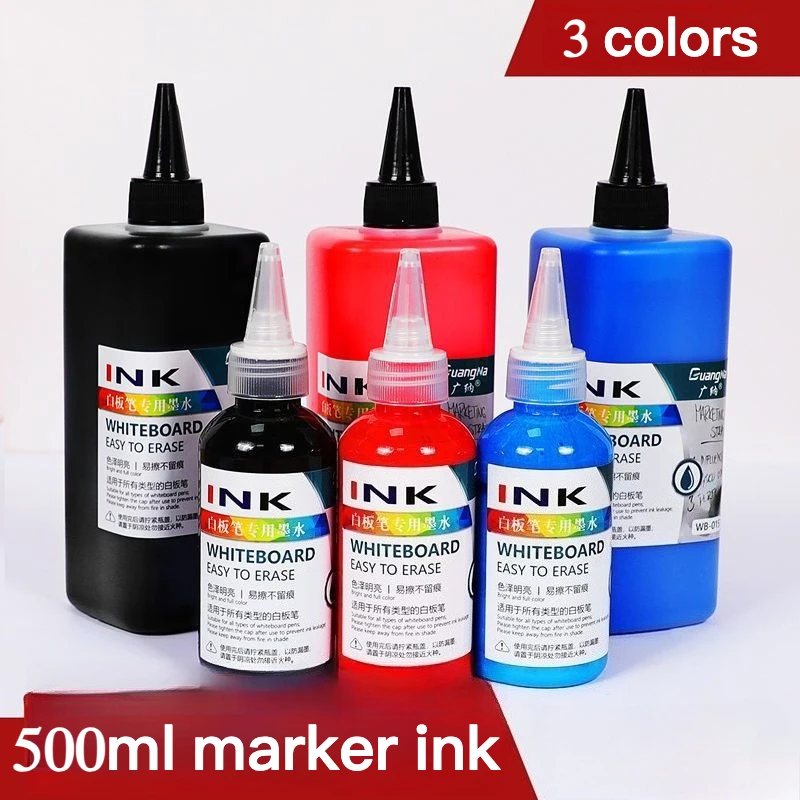 

Жидкие чернила для перманентных маркеров 500 мл, быстросохнущие, водостойкие, невыцветающие, нестираемые, 3 цвета, для художественных и офисных маркеров