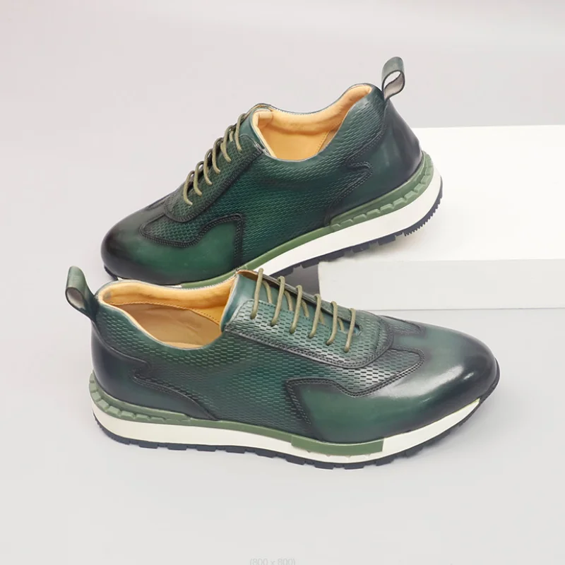 

2026 new men's sports shoes, genuine leather, blue/brown, Italian design, casual shoes, anti-slip soles, fashionable shoes b22