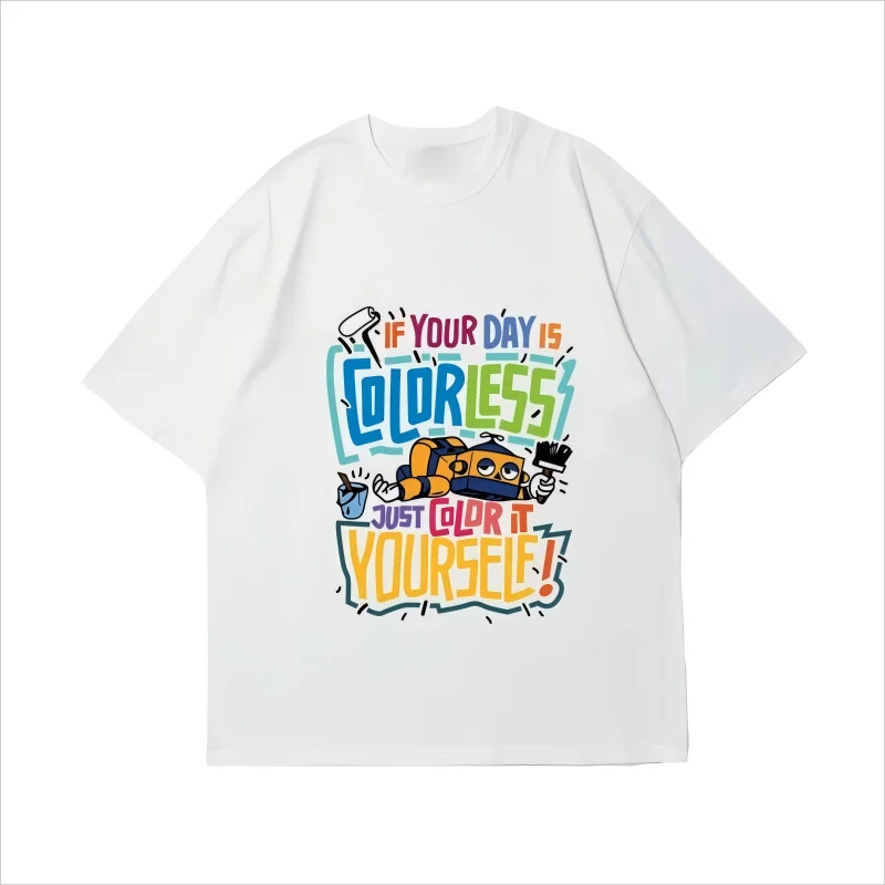 

Été Nouvelle Tendance Américaine Street Hip Hop Rétro Robot Coton Imprimé Haut À Manches Courtes