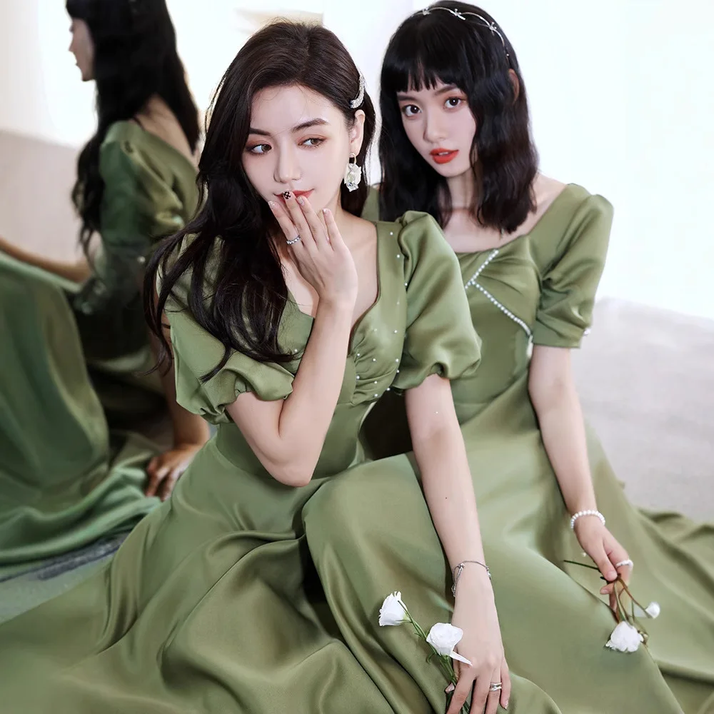 

Maidsmaid Gown 2024 New Long Dr Avocado een Sister up Dr Women Satin Dr Autumn Can Be Worn ort Sve Ele...