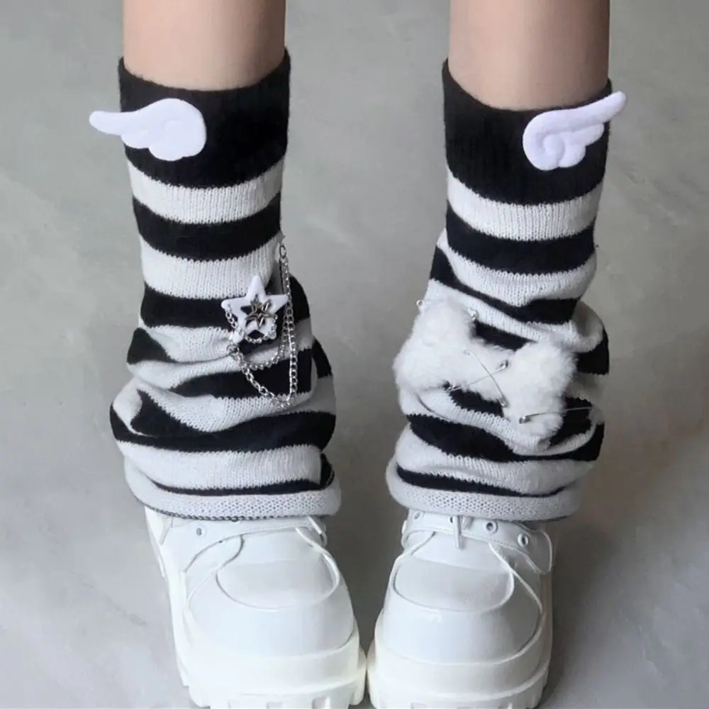 Y2K الأصلي تدفئة الساق الأزرق الأبيض المشارب ثقافة فرعية Harajuku الجوارب Harajuku نمط أجنحة ترهل الجوارب #3