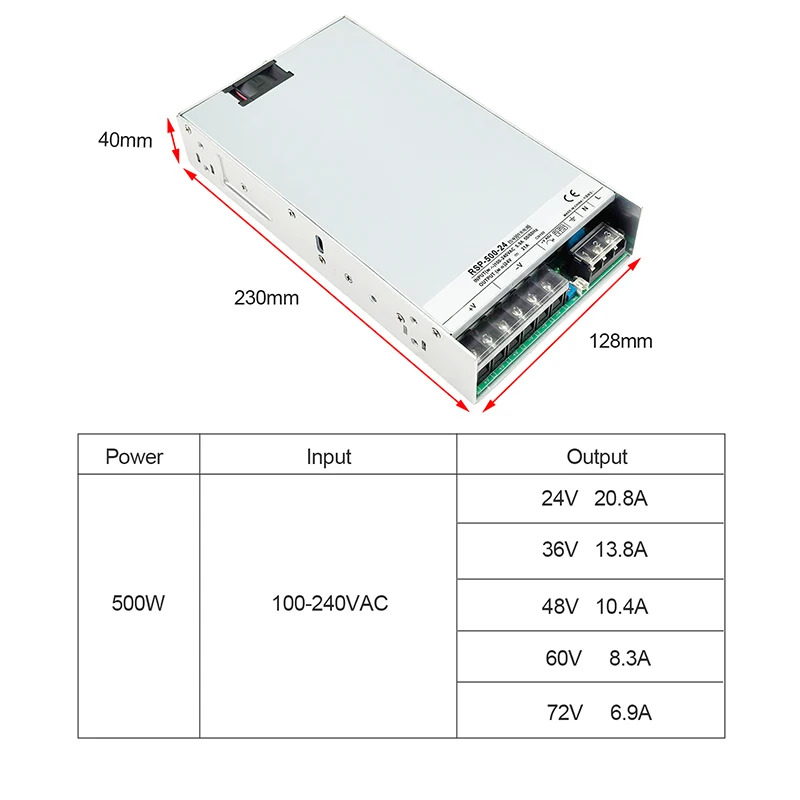 ZJIVNV RSP-500 Switching Power Supply 500W 24V 36V 48V Optional Single Output Power Supply with PFC for Industrial Automation