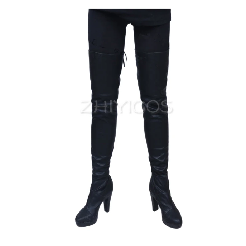 Chaussures de Cosplay en Cuir PU, Bottes Noires à Talons Hauts et Lacets, Longueur aux Genoux, Taille 35-47, YoRHa 2B, Nouvelle Collection