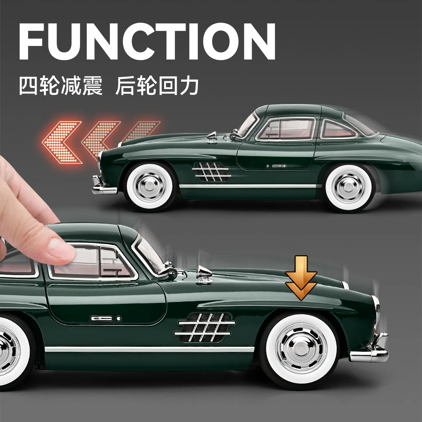 Venta de liquidación, simulación a escala 1:24, aleación clásica 300SL, modelo de coche clásico fundido a presión, sonido ligero, juguete para niños, regalo para niños
