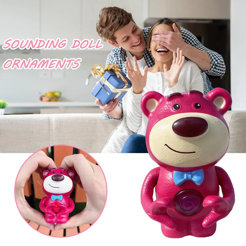 Strawberry Bear Heart Gesture Sound Toy Creative Sound Toys Valentine\'s Day For Girlfriend Cartoon Children Birthday Gifts