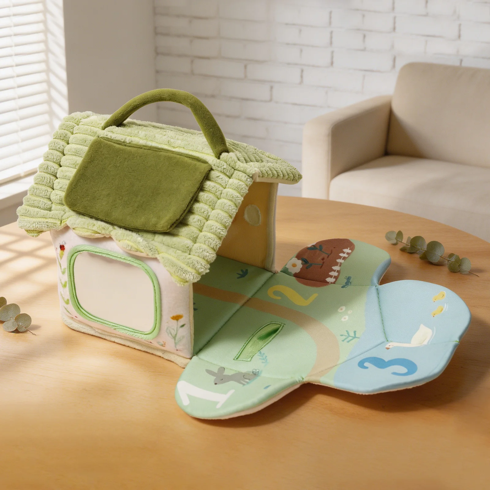 Baby Security Blanket with Detachable Silicone Teether 2-Sided Press-to-Sound Sensory Ribbon Tags Bee&Butterfly Newborn
