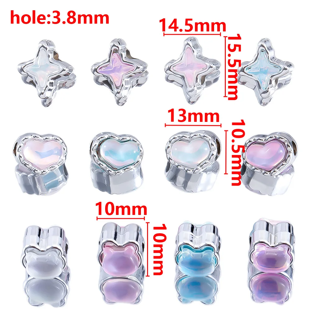 10pcs Y2K Style ABS Love Heart Rabbit Star Loose Beads Silver Color Charm Plastic DIY Bracelets Necklace Jewelry Making Supplies image 5