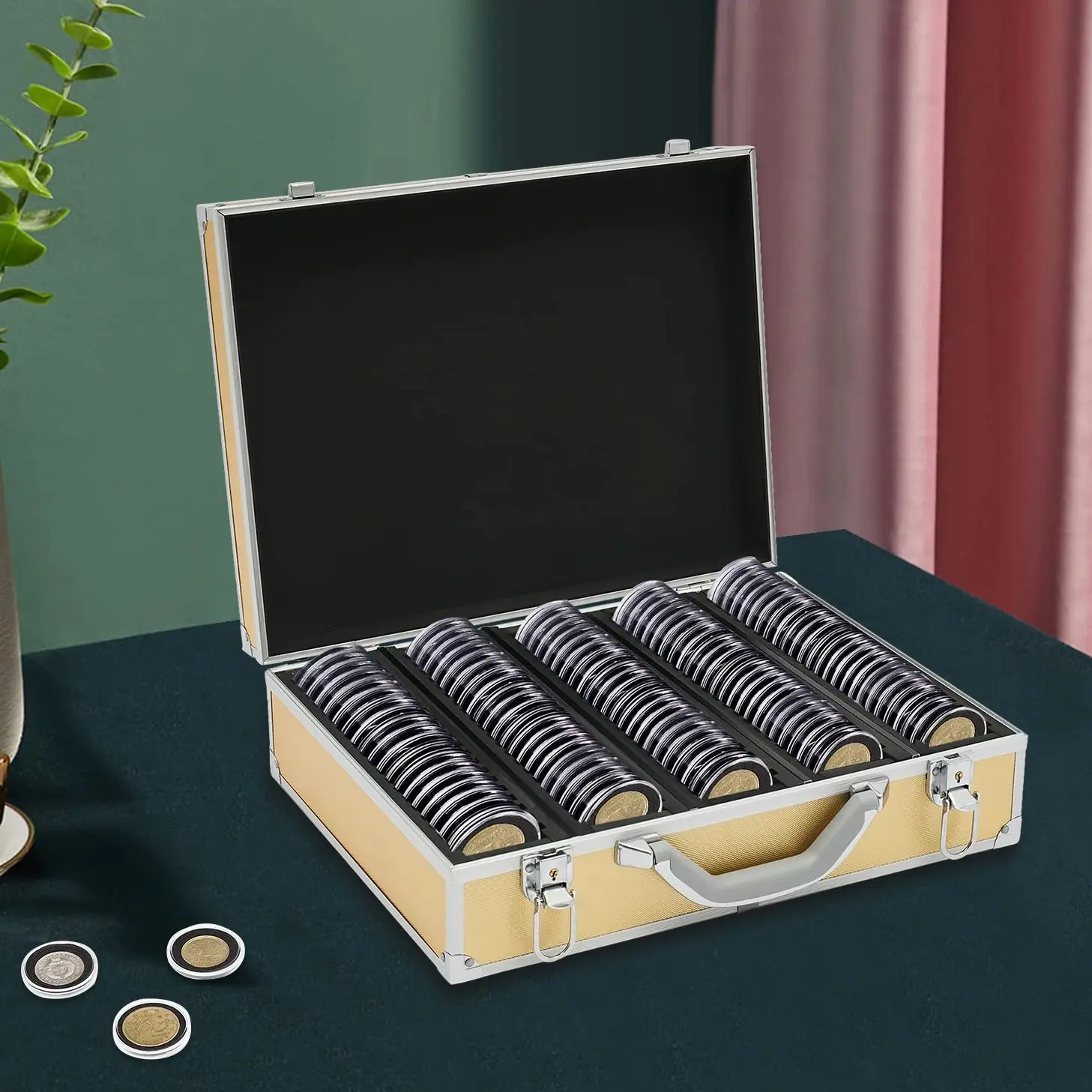 Coin Holder Boxes  Aluminum Alloy  Coin Storage Protectors With Adjustable Gasket Coin Collector Organizer Coins Display