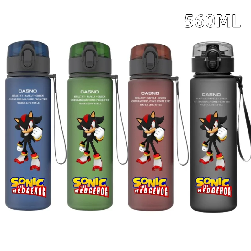 ใหม่ 560ML Sonic Hedgehog สีฟ้าพลาสติกสีดํารั่วกลางแจ้งแบบพกพากีฬาถ้วยน้ําของขวัญที่สวยงามสําหรับ Good Friends