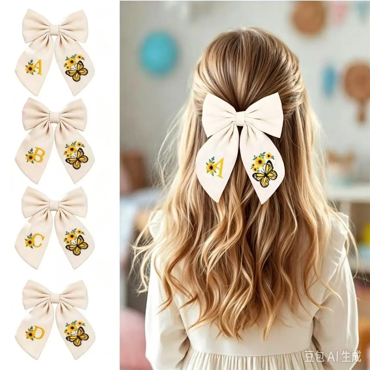 20pc Floral Embroidery Fable Bow Hair Clips 4.8