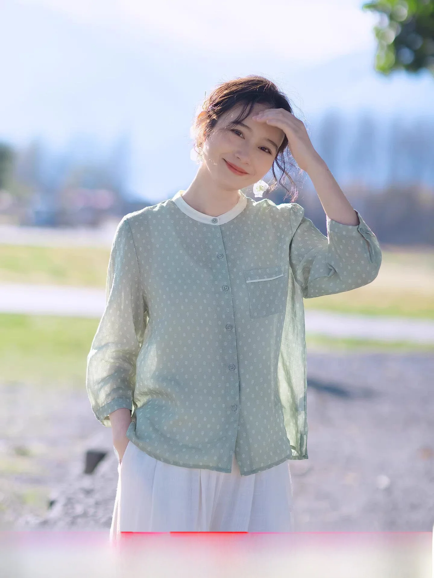 

Loose Fit Floral Print Silk Linen irt Women's Long Sve Spring New Sle Ele Top Comfortable Breathable round Ne Bu...