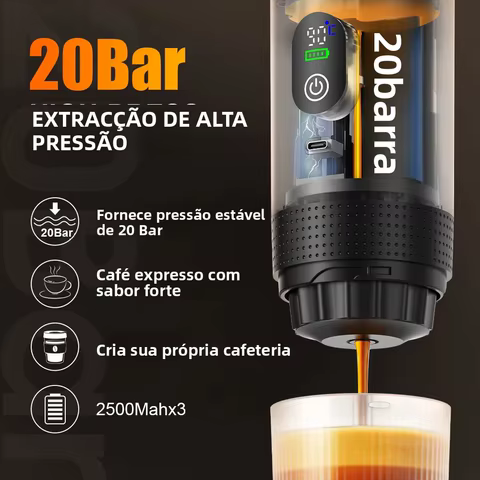 DENOKIN 3 em 1 cápsula cafeteira com display digital portátil máquina de café expresso para carro e casa acampamento cafeteira