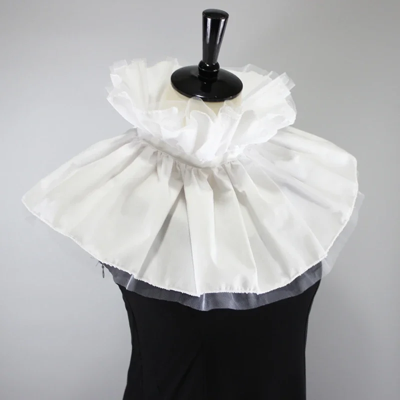 Retro court-style detachable collar, satin and mesh large collar accessory, versatile shirt/dress styling decoration accessory