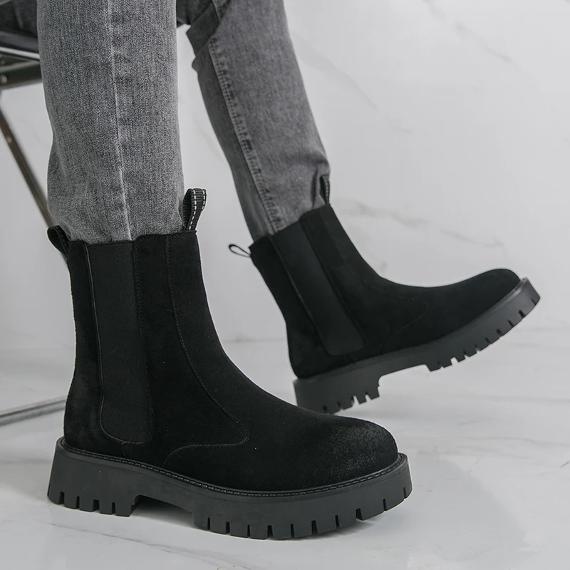 

Winter Men Business Chelsea Boots Men Thick-soled Anti-slip High-top Fashionable High-quality Boots Work Boots Men Sizes 38-46