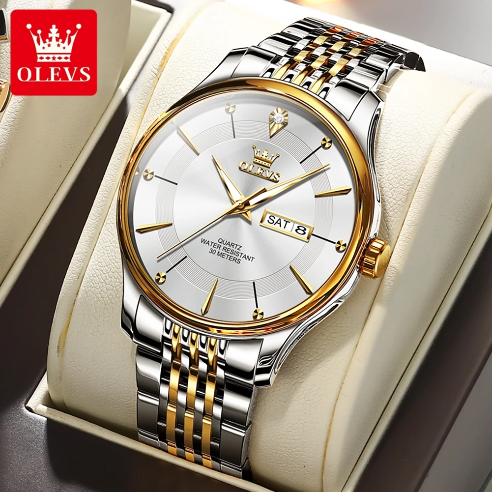 

OLEVS 9908 Quartz Watch for Men Fashion Simplicity Classic Dual Calendar Waterproof Luminous Top Brand Men's Business Wristwatch