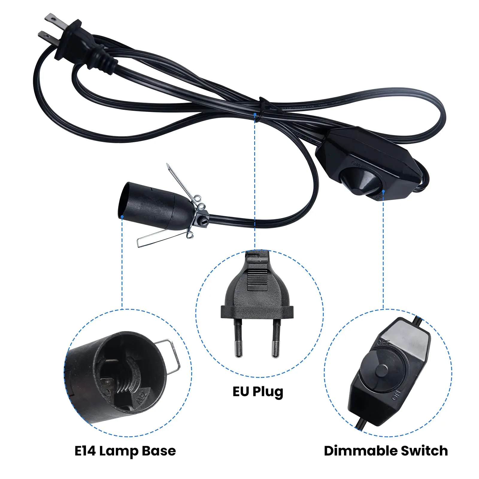 1.8m güç kablosu kablosu E14 E27 soket lamba tabanı için Dimmer tel ile kolye LED ampul için himalaya tuz lambası ab tak