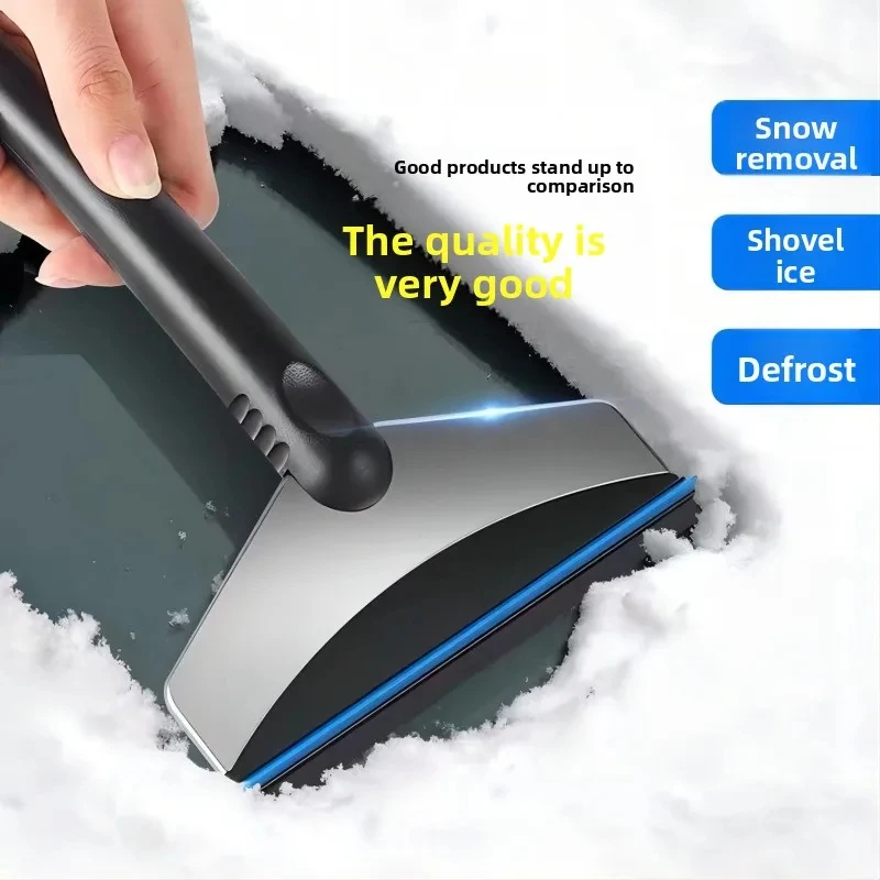 Grattoir à neige pour voiture en acier inoxydable, grand modèle, noir, sac OPP, manche long, outil multifonctionnel pour enlever