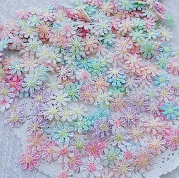 50 Pieces Flower Embroidered Lace Trim Ribbons Fabric Applique DIY Sewing Handmade Craft Materials Clothes Accessories Home Dec