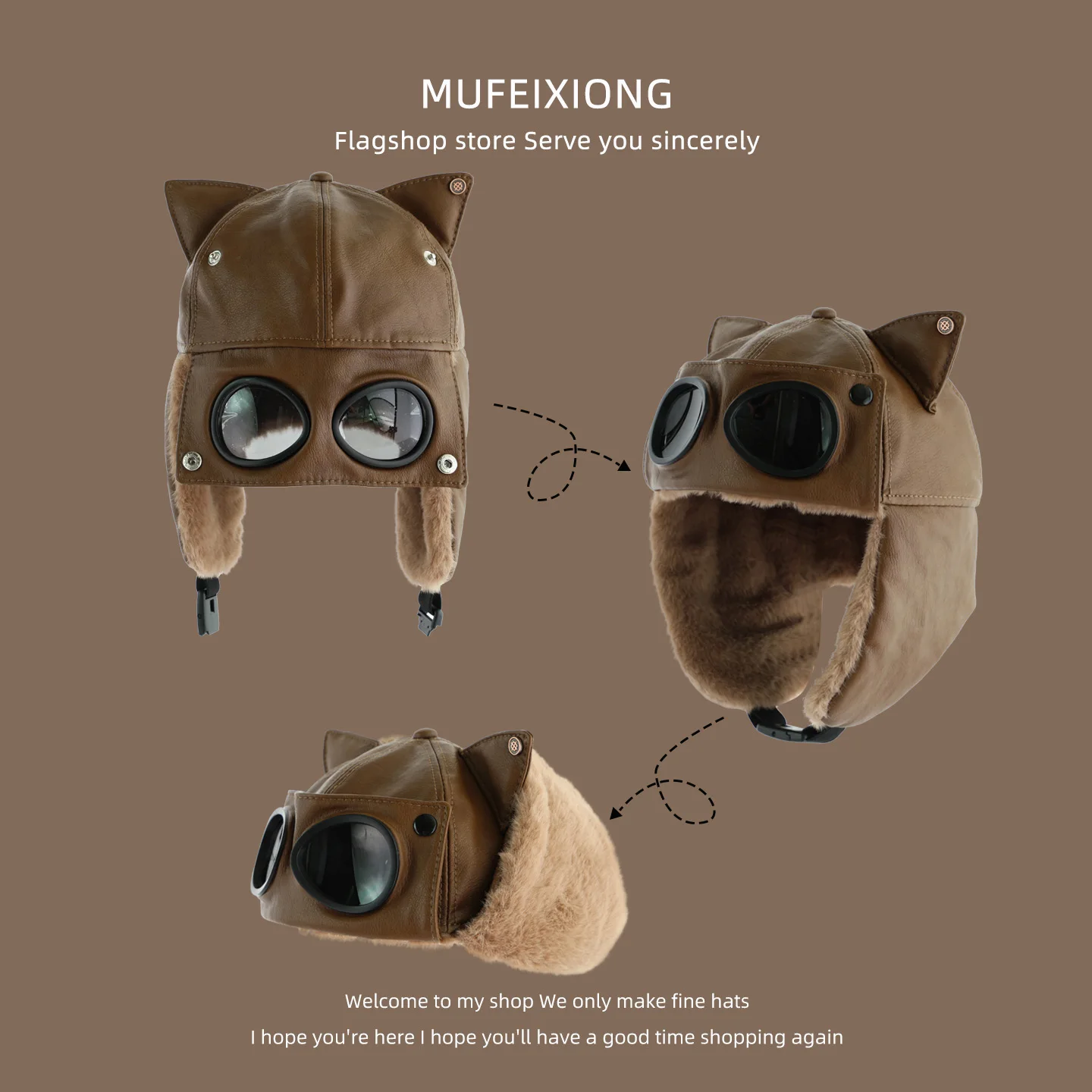 الشتاء لطيف آذان القط الأطفال منفذها قبعة الفتيان والفتيات بولي Leather الجلود مع نظارات التزلج الباردة حماية الأذن الدافئة التزلج منفذها قبعة #4